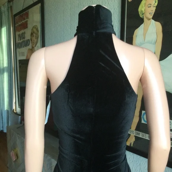 NWT Jessica McClintock Black Velvet Ruched Dress S -  threedaughtersproperties.com
